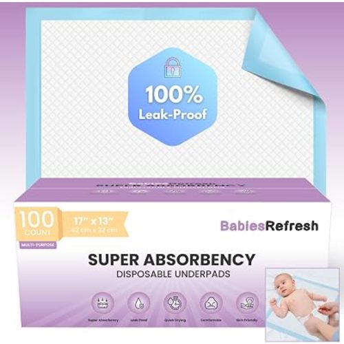 100 Count 17” x 13", Baby Changing Pad, Disposable Underpads, Leakproof Quick Drying for Multi-use for Babies, Puppy Pads and Adults, Chucks, Disposable Diaper Changing Pad for Baby, Blue, Small