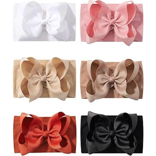 doboi 6PCS Baby Girl Headbands - Ribbon Bow Nylon Hair Accessories for Infants, Newborns, and Toddlers