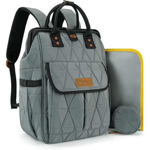 Montana West Wrangler Diaper Bag Backpack Baby Essentials Bag Quilted Travel Backpacks with Insulated Pockets, Portable Changing Pad, Stroller Straps, Pacifier Case