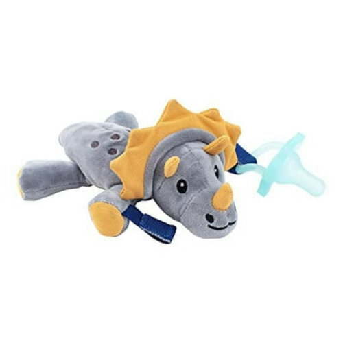 Dr. Brown's Baby Lovey .. Pacifier Holder & Teether .. Clip, Soft Plush Stuffed .. Animal Triceratops Pacifier Tether .. with Teal HappyPaci, 100% .. Silicone, 0-12m