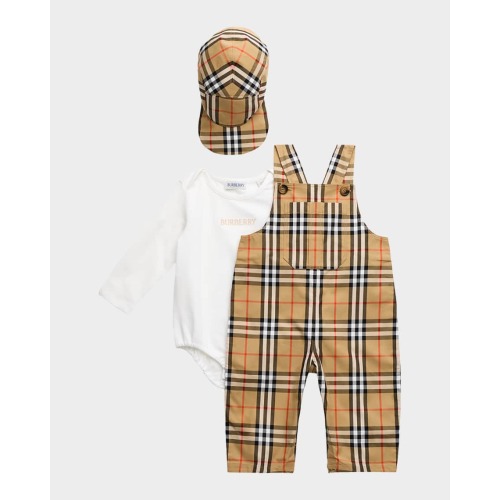 Boy's Check Cotton Three-Piece Gift Set, Size 1M-18M