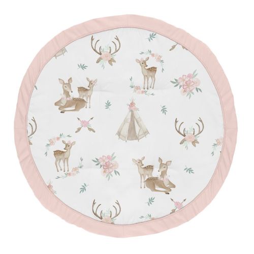 Sweet Jojo Designs Girl Baby Tummy Time Playmat Deer Floral Pink Taupe and Green