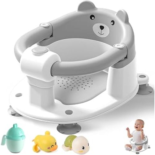 Baby Bath Seat for Babies 6 Months & Up, Toddler Bath Seats for Babies Sitting Up, Non-Slip Infant Bath Tub Chair with 4 Suction Cups & Soft Cushion for Shower, Compact Toddler Bathtub Seat Grey