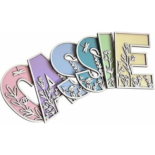 Name Sign For Nursery, Boho Nursery Sign, Family Name Signs, 3D Wall Art for Children & Kids Rooms, Baby Shower, First birthday gift (Floral)