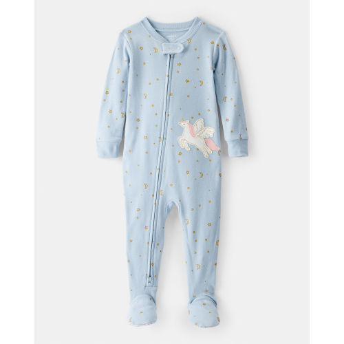 Baby Girl Unicorn Star Print 100% Cotton Long-Sleeve 2-Way Zip 1-Piece Pajamas - Blue - Carter's | Carter's
