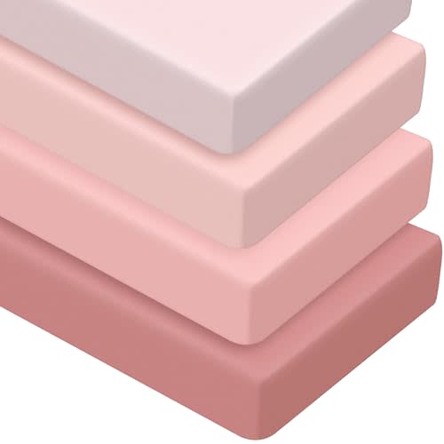 Peryiter 4 Pack Crib Sheets Girl Soft Baby Bed Sheet Set 52'' x 28" Nursery Crib Sheets for Standard Bed for Nursery Decor Baby Boys or Girls(Rose Red,Classic)