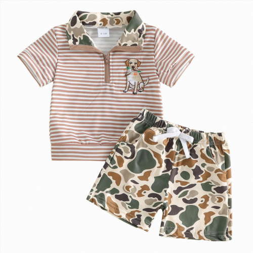 CAICJ98 Toddler Baby Boy Hunting Outfits Mallard Duck Embroidery Half Zip Shirt Tops Camo Shorts Sets Infant Summer Clothes (Camouflage,6-12 Months)
