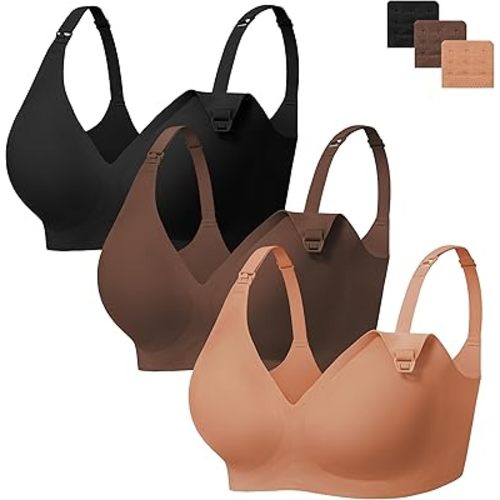 Angelhood 3 Pack Nursing Bras for Breastfeeding Seamless Pregnancy Maternity Bra Wireless Sleep Bralette with Extenders