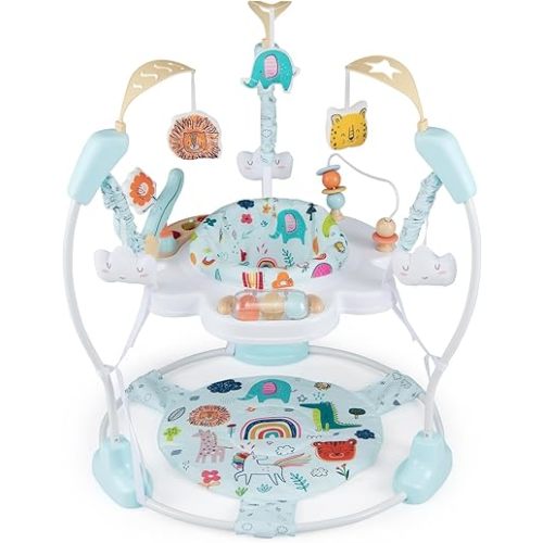 INFANS Baby Activity Center, 3 in 1 Play Center Jumpers and Bouncers with Music, Lights, Interactive Toys, 360°Rotating Seat, Adjustable Heights, Exersaucer Learning Toys for 6-12 Months (Light Blue)