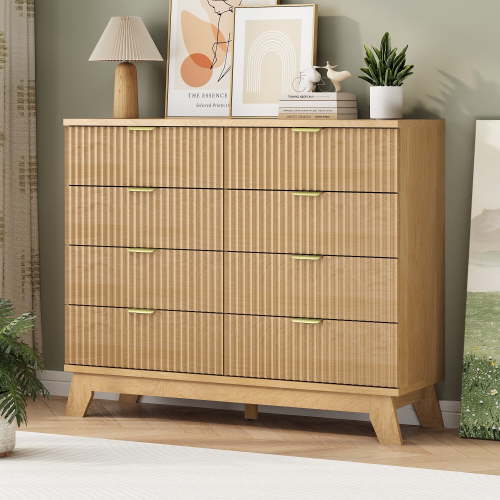 FANRAL 8 Drawer Dresser Fluted Dresser for Bedroom,Wooden Chest Of Drawers Modern Dresser for Closet,Natural Oak Dresser