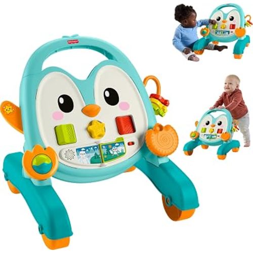 Fisher-Price Baby Push Toy Musical Penguin Walker, 2-in-1 Infant to Toddler Activity Play for Motor Skills Development Ages 6+ Months