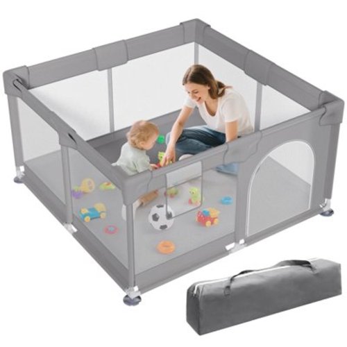 Vipsafe Baby Playpen Safety Play Yard with Carry Bag, Portable & Easy to Assemble, 49" x 49", Gray