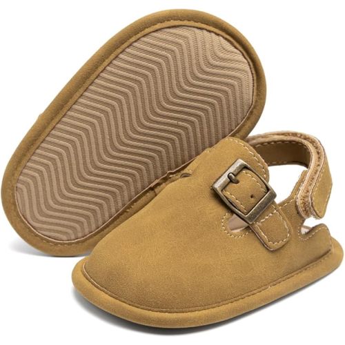 Miamooi Baby Boys Girls Suede Clogs Adjustable Lightweight Sandals Non Slip Newborn House Slippers Prewalk Crib Shoes 0-18 Months