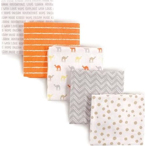 Luvable Friends Unisex Baby Cotton Flannel Receiving Blankets, Camel 5-Pack, One Size