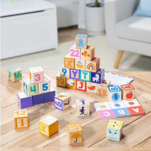 Melissa & Doug Ms. Rachel Letter, Number, and Game Wooden Learning Blocks with Activity Cards for Girls and Boys Toddlers Ages 18 Months+ - FSC Certified