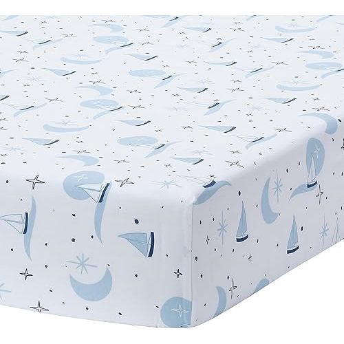 Lambs & Ivy Little Skipper Cotton Nautical Sailboat Fitted Crib/Toddler Sheet