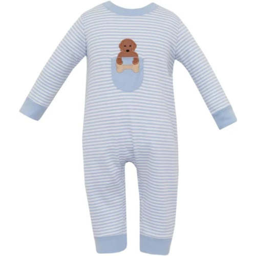 Claire and Charlie Labs Blue Knit Stripe Boys Long Sleeve Romper