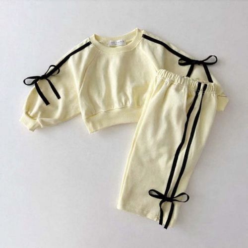 Autumn Baby Kids Girls Casual Bows Tied Pullover And Pants Clothing Set