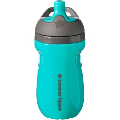 Tommee Tippee Insulated Sportee Bottle, for 12m+, 9oz, Pack of 1 Non-Spill Toddler Water Bottle, Teal, with Two-Piece Valve to Help Stop Spills, Bite-Resistant Spout and Easy-Hold Handle