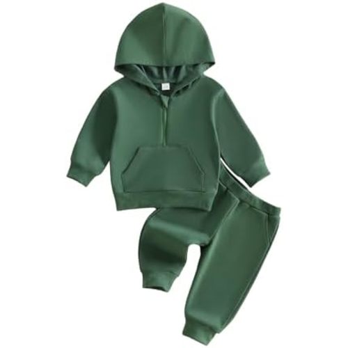 Kuriozud Toddler Baby Boy Clothes Zipper Hooded Sweatshirt Jogger Pants Set