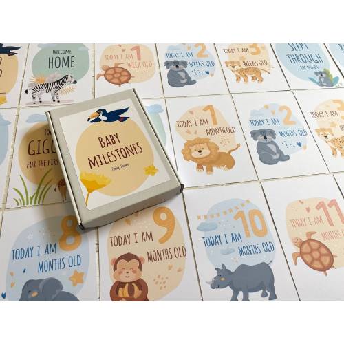 Safari Baby Milestone Cards for New Parents and Baby Shower Keepsake Gifts