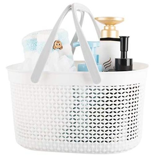 Portable Shower Caddy Basket, Plastic Organizer Storage Tote with Handles for Bathroom, College Dorm, Kitchen - White