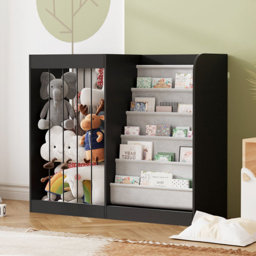 Kids Bookshelf And Toy Storage Organizer - 5 Tier Book Shelf With Tuffed Animal Storage Organizer, Stuffed Animal Zoo Shelf With Elastic Rope, Toddler Baby Childrens Bookshelf, For Bedroom Playroom Classroom | Wayfair