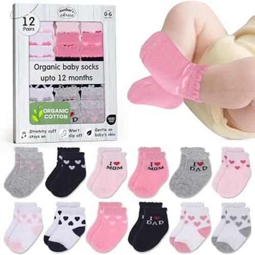 Organic Cotton Blend 12 Socks for Baby Girl 0-6 M Gift Registry