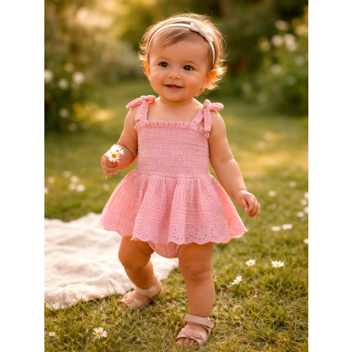 Smocked Bubble w/ Skirt, Poignant Pink