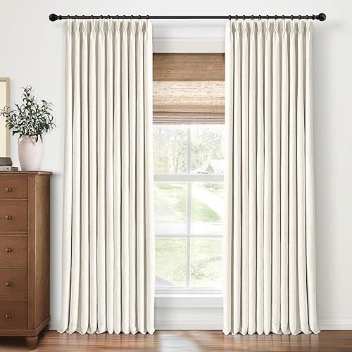 Pinch Pleated Blackout Curtains 84 Inch Long, Linen Blend, 100% Blackout Drapes with 20 Hooks, Ideal for Bedroom and Living Room, 40" W x 84" L (Pack of 2), Natural