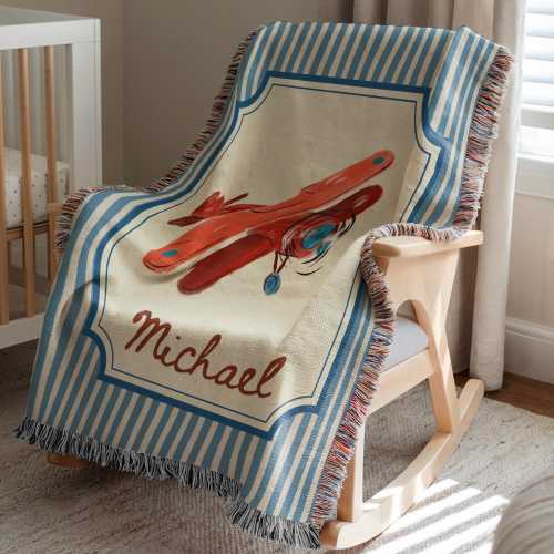 Airplane Baby Blanket Travel Baby Name Woven Blanket With Airplanes Gift Adventure Nursery Decor World Map Baby Shower Gift Aviation Gifts