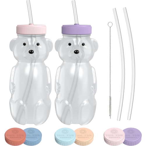 The 730 Project Honey Bear Straw Cup, 8oz, BPA-Free, Pink and Purple, 2-Pack