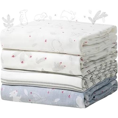 Momcozy Muslin Swaddle Blankets, Ultra Soft Neutral Baby Essentials Must Haves Registry Search, Breathable Large 47'' x 47'' Newborn Boys Girls Swaddle Receiving Blanket, Sugar Bowl Bunny