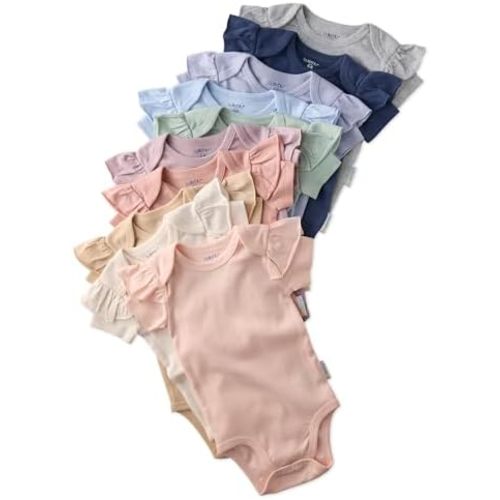 Rory 10-Pack Short Sleeve Ruffle Shoulder Bodysuits 100% Organic Cotton for Baby Girls