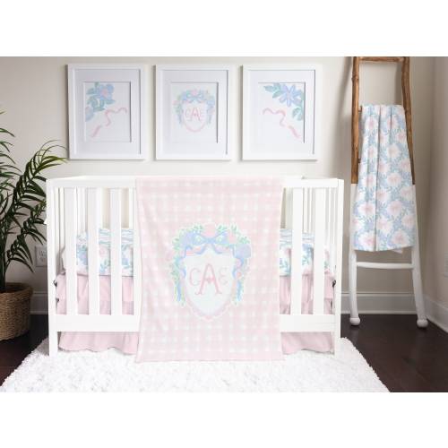 Pink Floral Baby Girl Crib Bedding Set: Monogrammed Nursery Decor with Preppy Bows