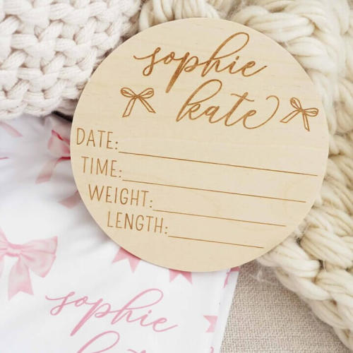 Personalized Birth Stats Wood Announcement | Bows