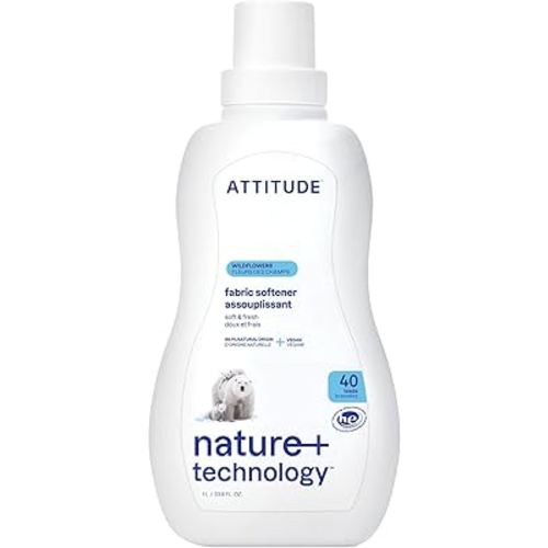 ATTITUDE Liquid Fabric Softener, Plant-Based & Vegan, HE Compatible, Naturally Derived, Wildflowers Scent, 40 Loads, 33.8 Fl Oz