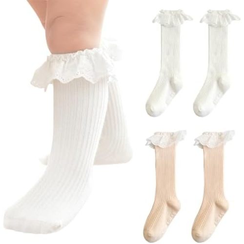 Infant Frilly Baby Girls Knee High Socks Newborn Thigh Lace Ruffle Long Socks Toddler Tights Stockings 6-12 Months