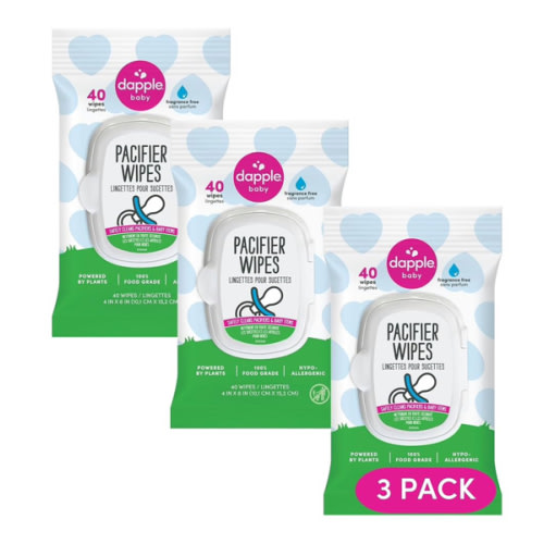 Dapple Pacifier Wipes, for Baby and Toddlers, Diaper Bag Essentials, Fragrance Free 40 Ct, Pack of 3