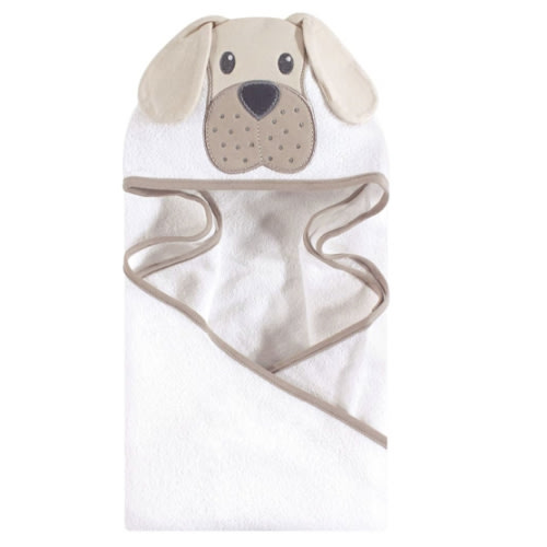 Hudson Baby Unisex Baby Cotton Animal Face Hooded Towel, Tan Puppy, One Size