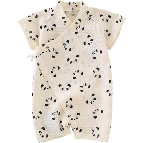 BINIDUCKLING Baby Kimono Cotton Muslin Romper Clothes Newborn - 24 Months