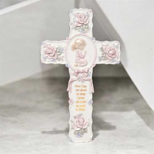 Vintage Praying Child Porcelain Wall Cross - Christian Nursery Decor