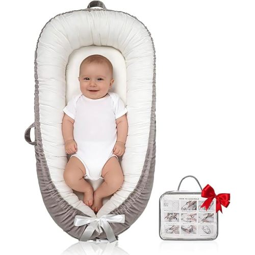 Baby Lounger | Organic Cotton Infant Lounger | Reversible, Adjustable & Portable Floor Lounger | Soft, Breathable, Washable Cover