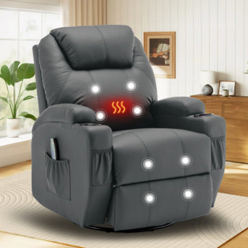 Ebern Designs Recliner Chair,Recliner With Heat And Massage, 360°Swivel Recliners, Rocker Recliner With Cup Holders And Side Pockets & Reviews | Wayfair