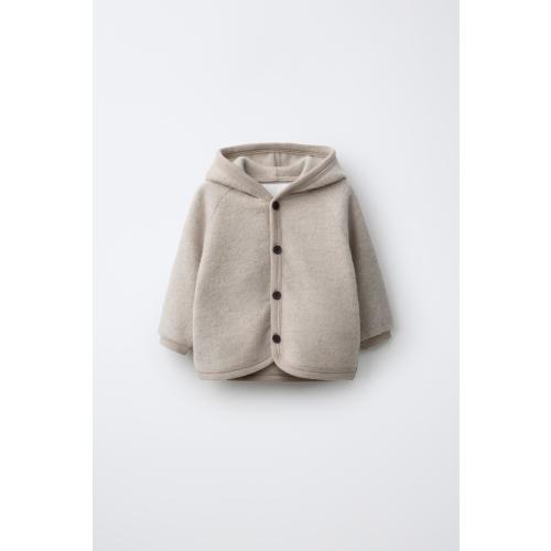 100% WOOL HOODIE JACKET - Mid-ecru | ZARA United States