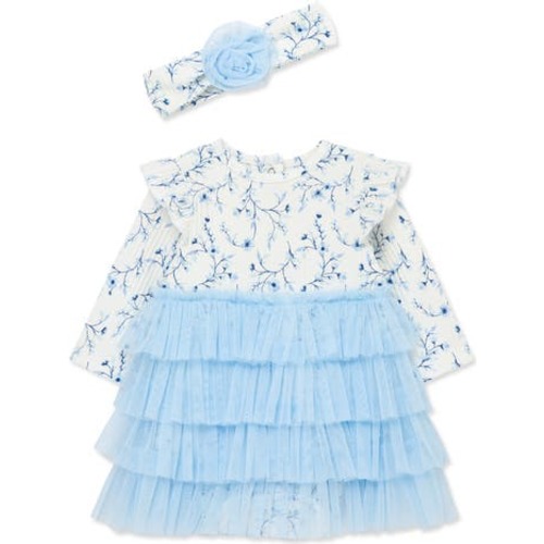 Floral Long Sleeve Tutu Dress & Headband Set