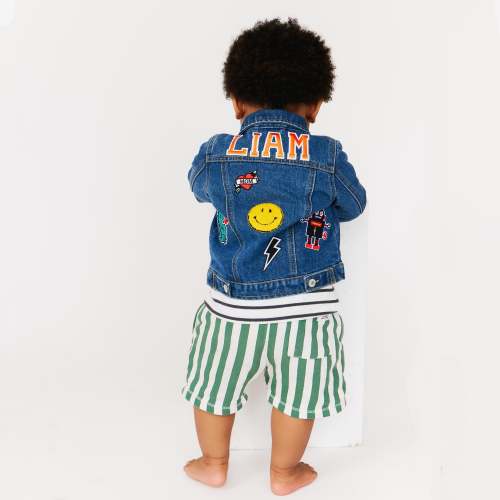 Personalized Baby Denim Jacket with Patches – Dark Wash