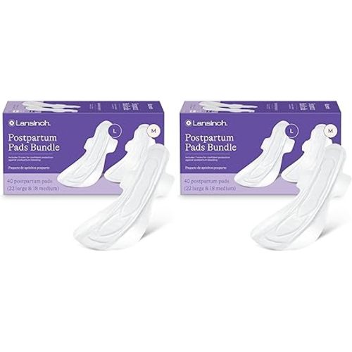 Lansinoh Postpartum Maxi Pads Bundle, 40 Count, Heavy Absorbency Overnight Pads with Wings, Includes 2 Sizes for Extra Protection, Postpartum Essentials