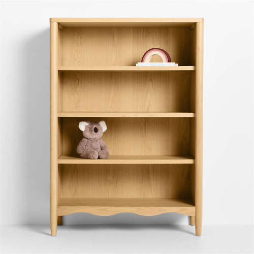 Waveland Natural Oak Wood 4- Shelf Tall Kids Bookcase