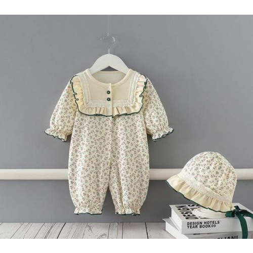 Floral Baby Girl Romper with Hat
